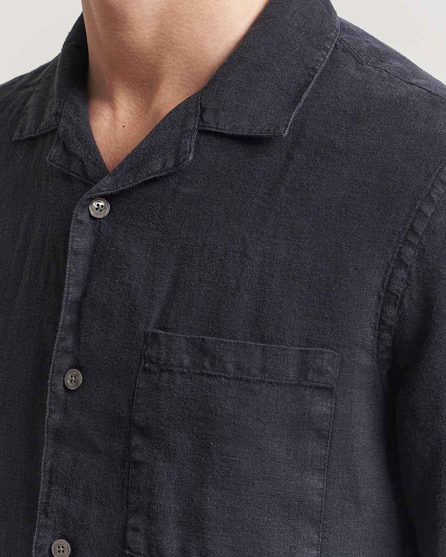 Homme | Chemises | A Day's March | Yamu Linen Short Sleeve Shirt Off Black