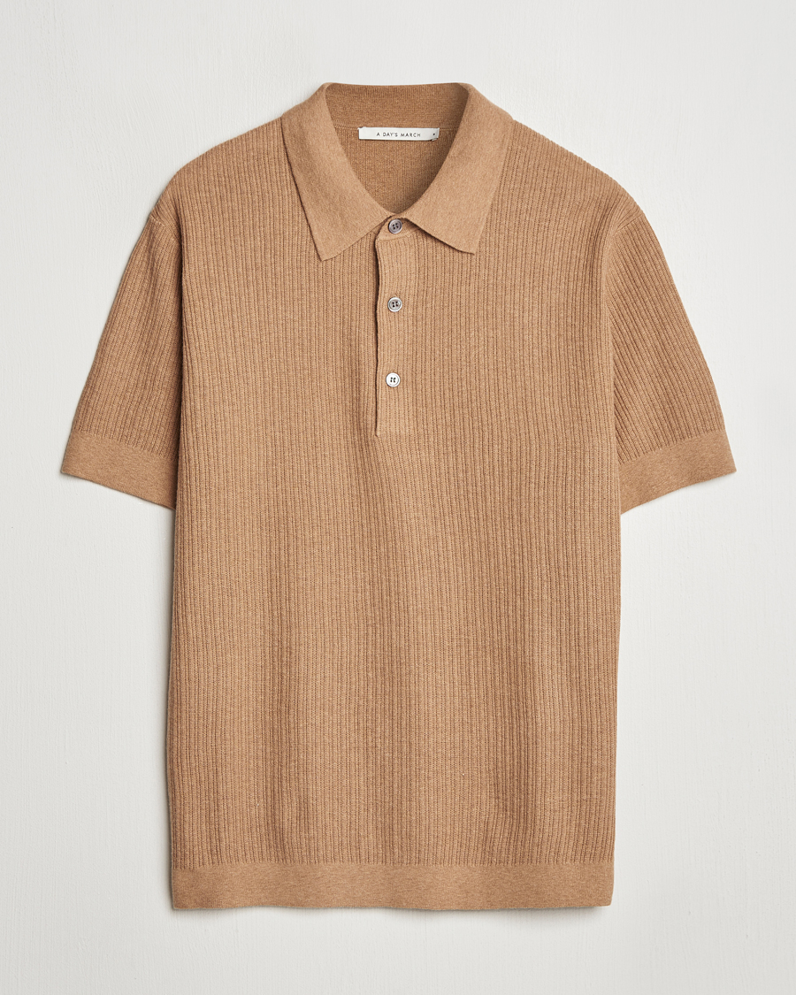 Homme | Pulls Et Tricots | A Day's March | Aspen Structure Short Sleeve Polo Camel