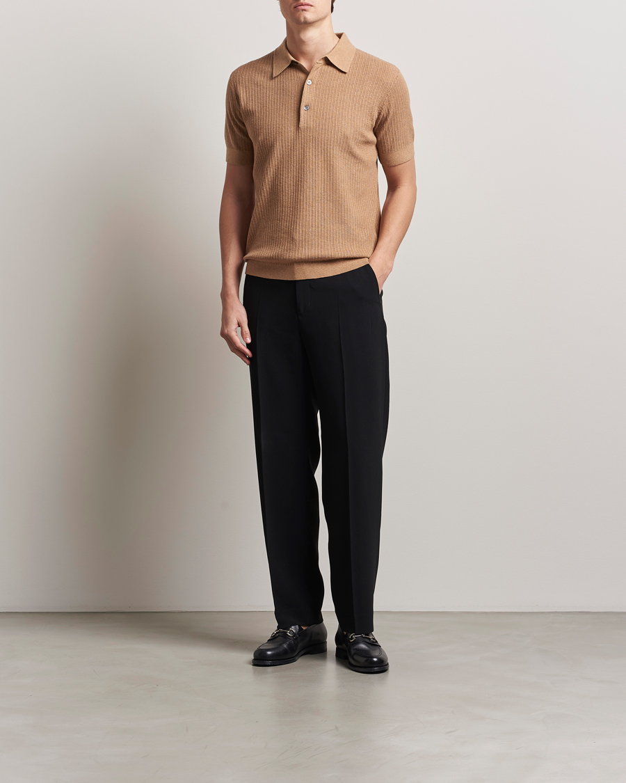 Homme | Pulls Et Tricots | A Day's March | Aspen Structure Short Sleeve Polo Camel