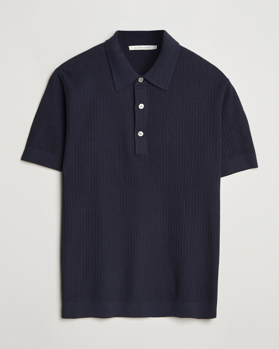 Homme | Pulls Et Tricots | A Day's March | Aspen Structure Short Sleeve Polo Navy