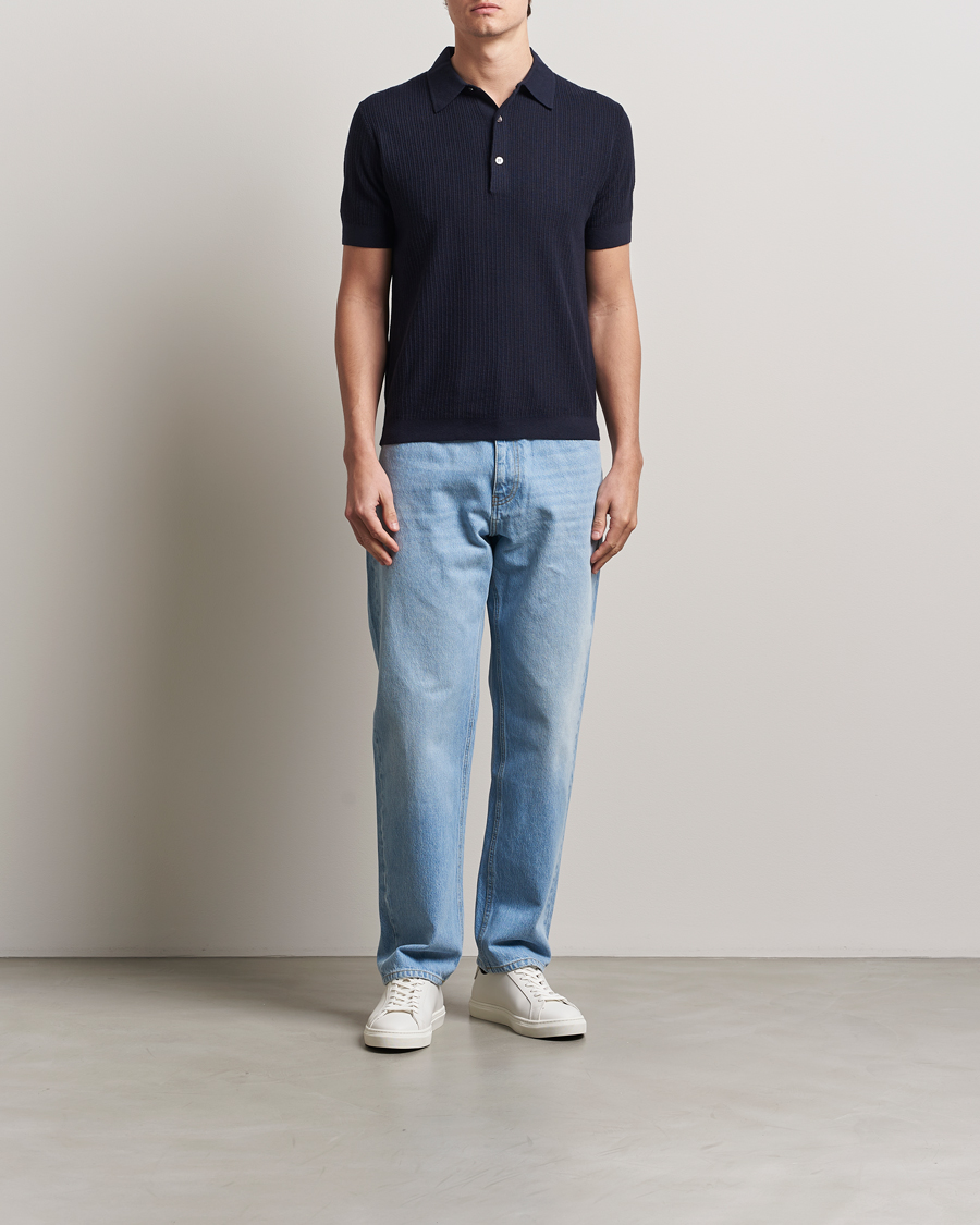 Homme | Pulls Et Tricots | A Day's March | Aspen Structure Short Sleeve Polo Navy