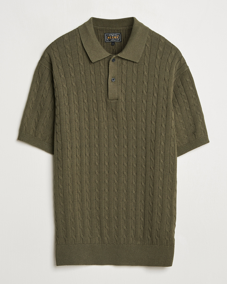 Homme | Polos | BEAMS PLUS | Short Sleeve Cable Polo Olive