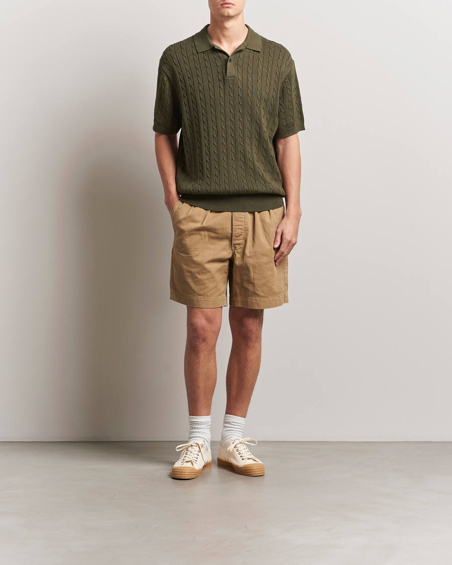 Homme | Polos | BEAMS PLUS | Short Sleeve Cable Polo Olive