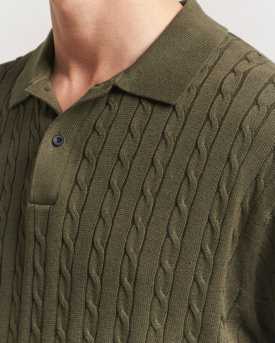 Homme | Polos | BEAMS PLUS | Short Sleeve Cable Polo Olive