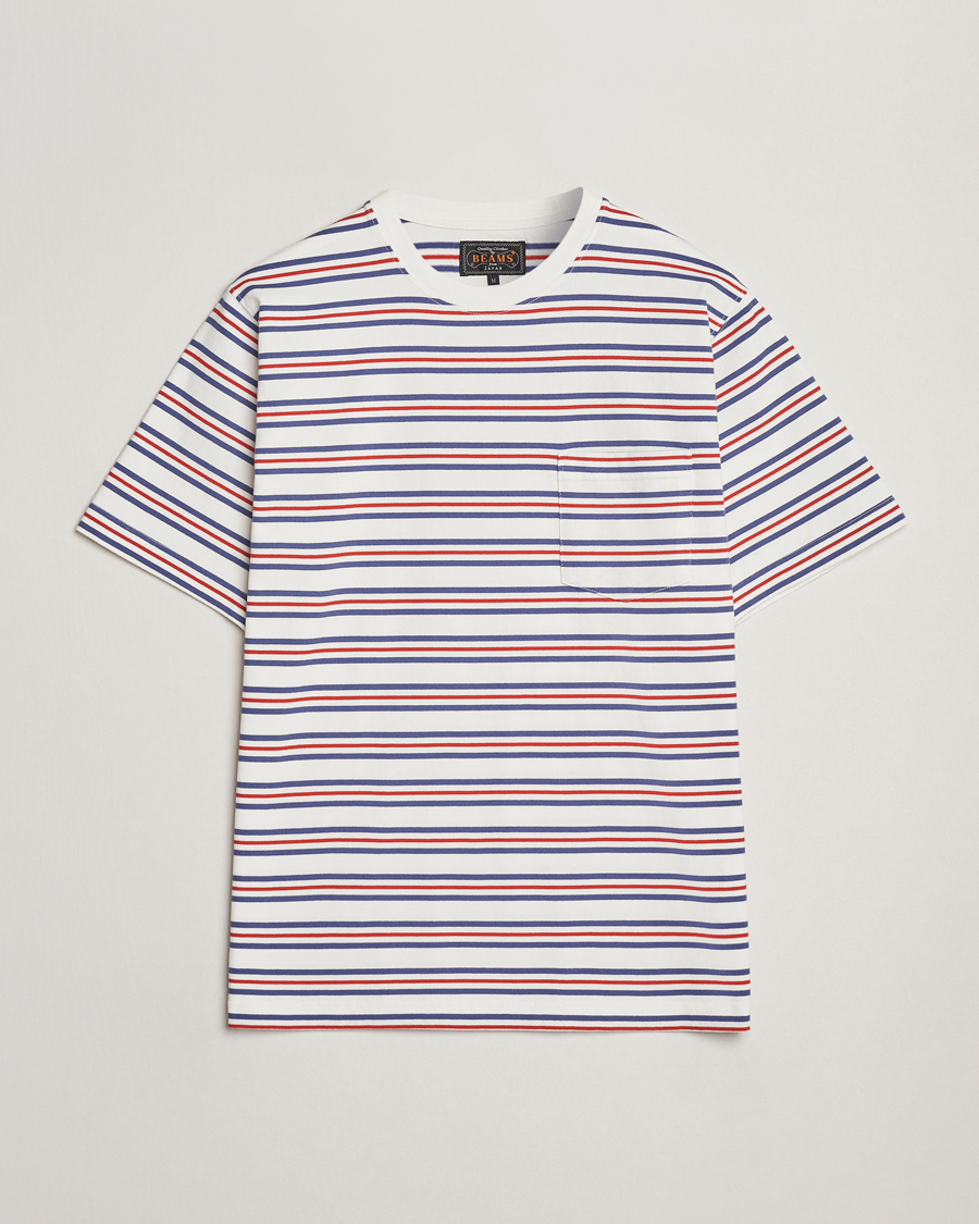 Homme | T-shirts | BEAMS PLUS | Short Sleeve T-Shirt Blue/Red Stripe
