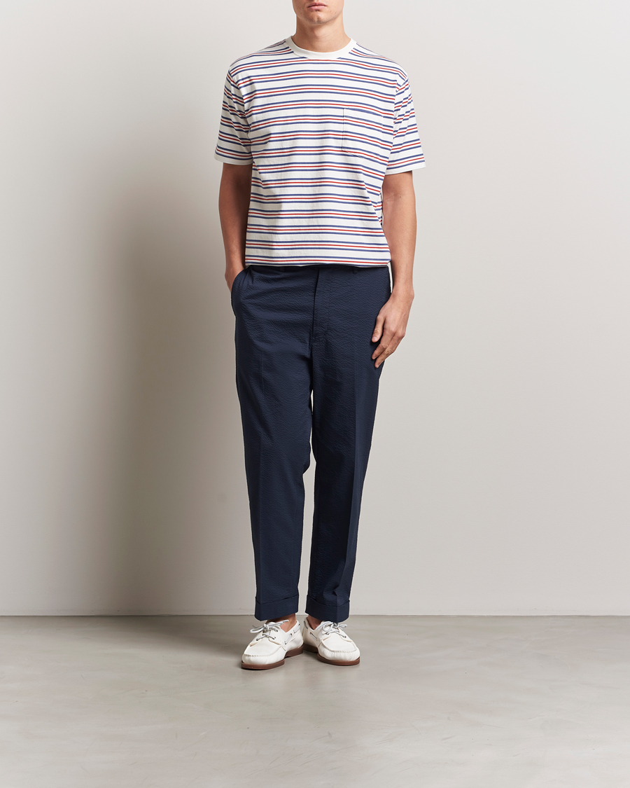 Homme | T-shirts | BEAMS PLUS | Short Sleeve T-Shirt Blue/Red Stripe
