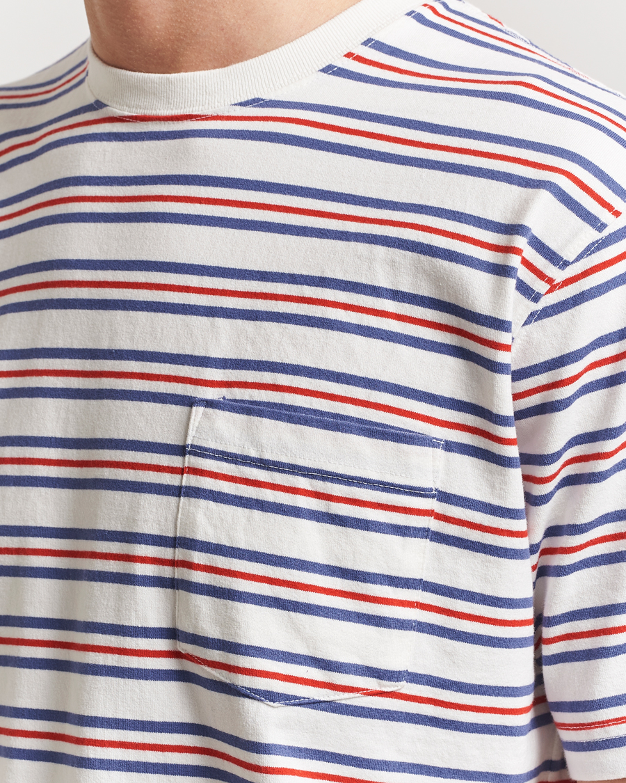 Homme | T-shirts | BEAMS PLUS | Short Sleeve T-Shirt Blue/Red Stripe