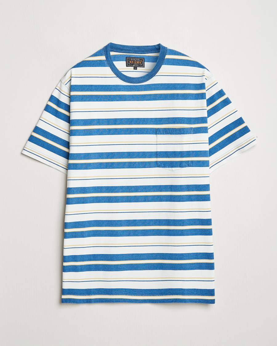 Homme | T-shirts | BEAMS PLUS | Short Sleeve T-Shirt Blue Indigo Stripe