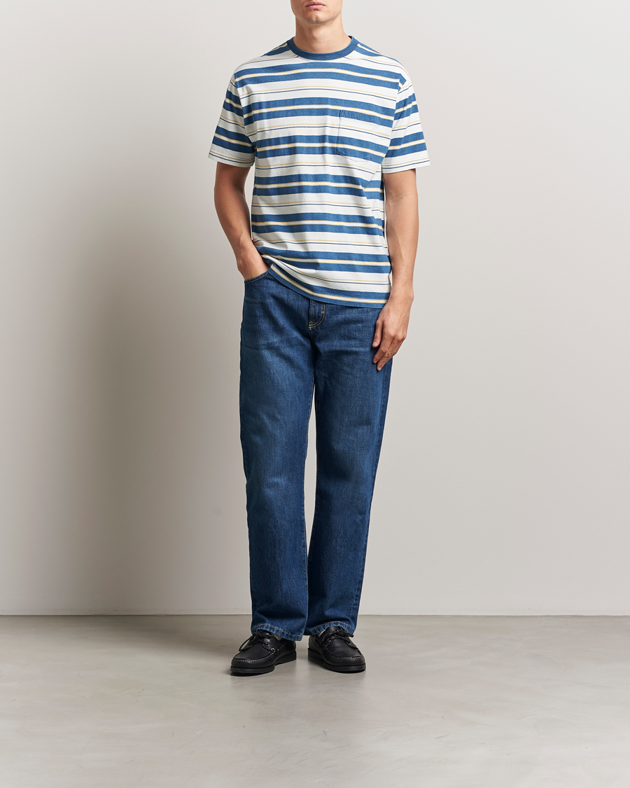 Homme | T-shirts | BEAMS PLUS | Short Sleeve T-Shirt Blue Indigo Stripe