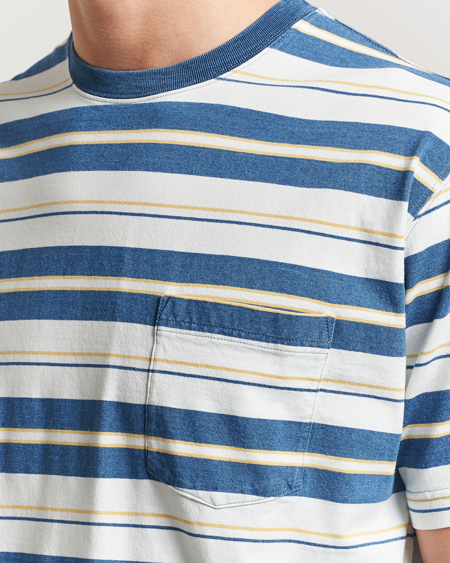 Homme | T-shirts | BEAMS PLUS | Short Sleeve T-Shirt Blue Indigo Stripe