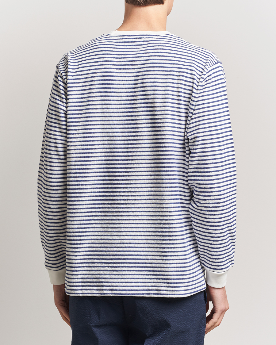 Homme | T-shirts | BEAMS PLUS | Long Sleeve Striped Pocket T-Shirt White/Blue