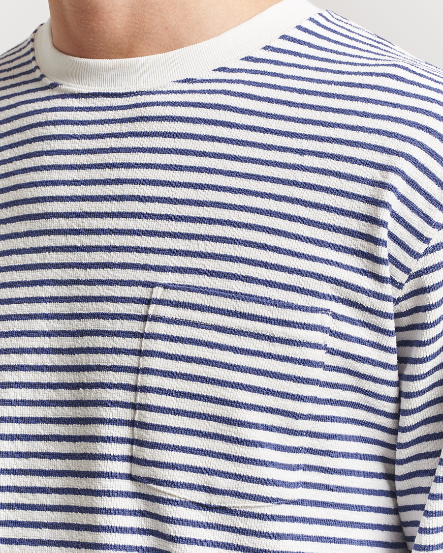 Homme | T-shirts | BEAMS PLUS | Long Sleeve Striped Pocket T-Shirt White/Blue