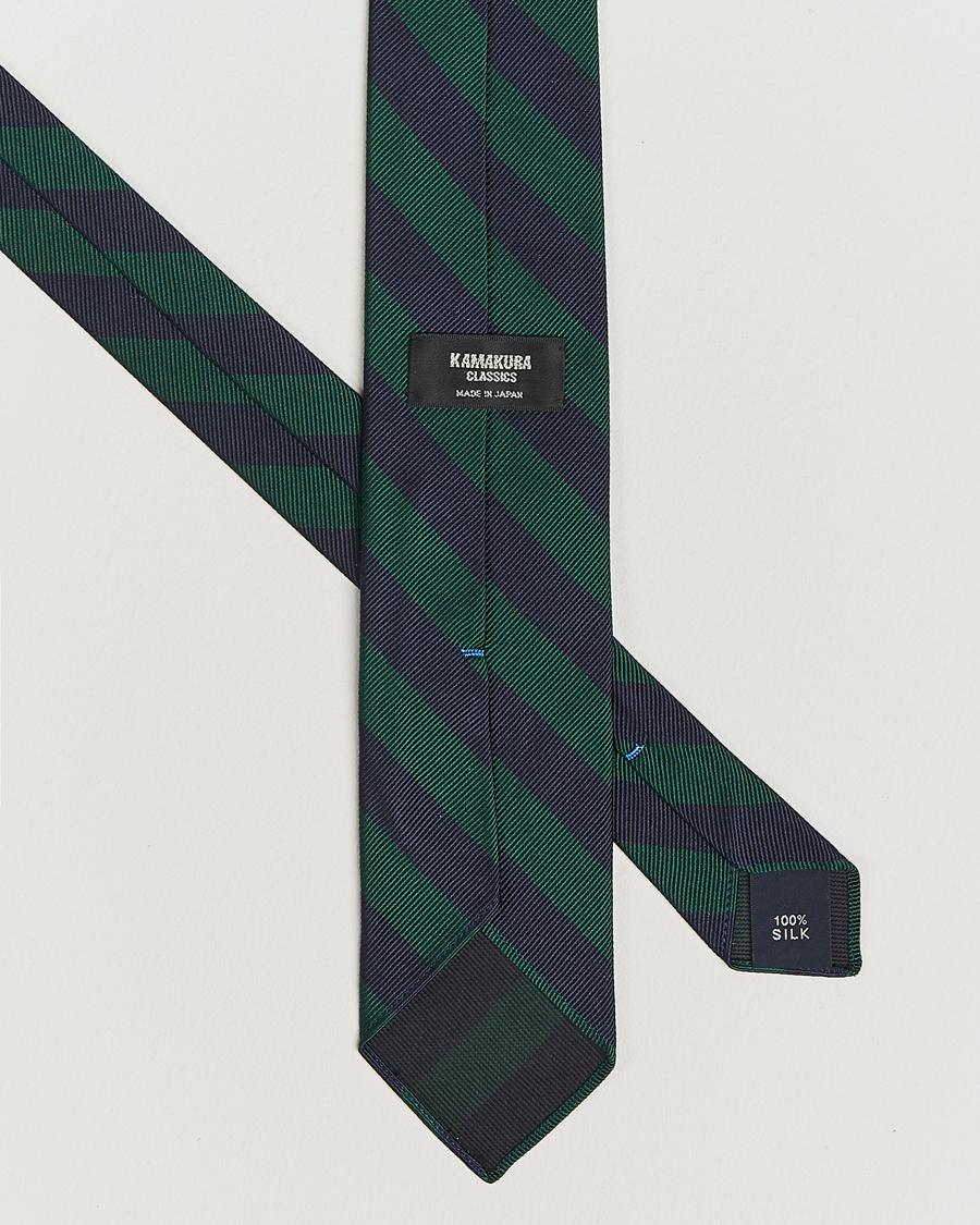 Homme | Cravates | Kamakura Shirts | Vintage Ivy Regimental Stripe Silk Tie Navy/Green