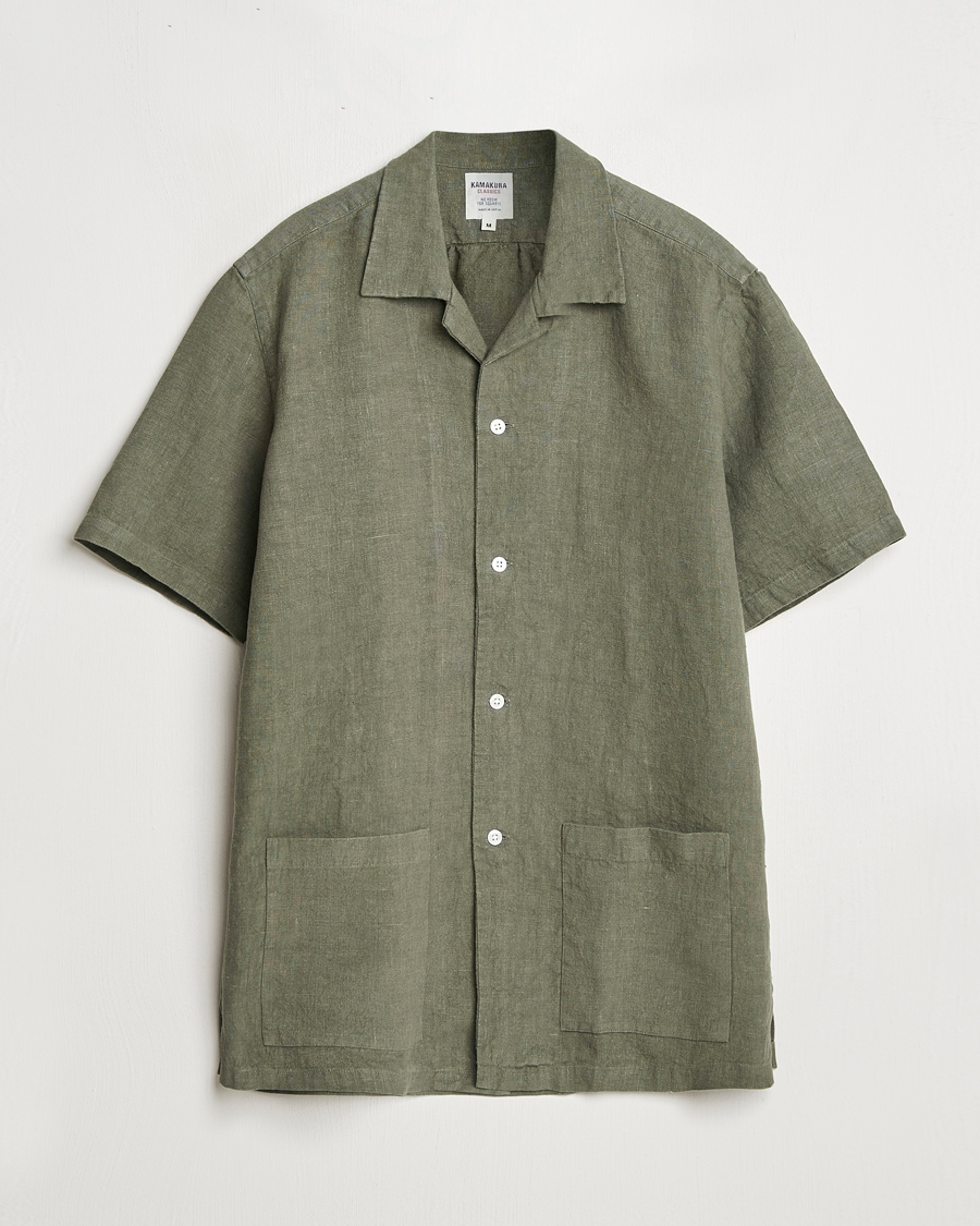 Homme | Chemises | Kamakura Shirts | Heavy Linen Beach Shirt Green