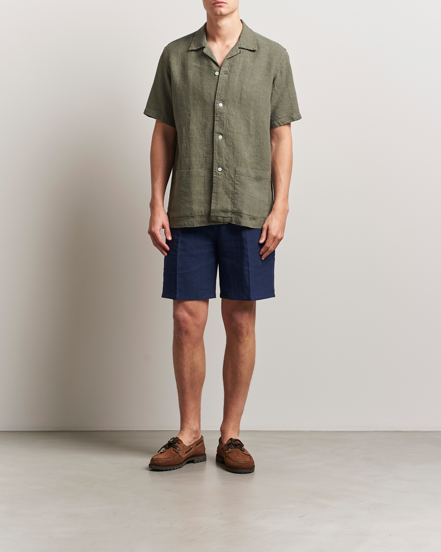 Homme | Shorts | Kamakura Shirts | Pleated Linen Shorts Navy
