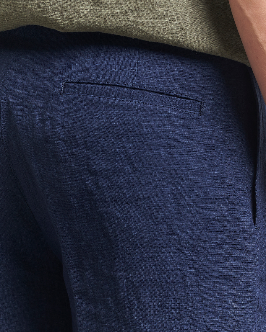 Homme | Shorts | Kamakura Shirts | Pleated Linen Shorts Navy