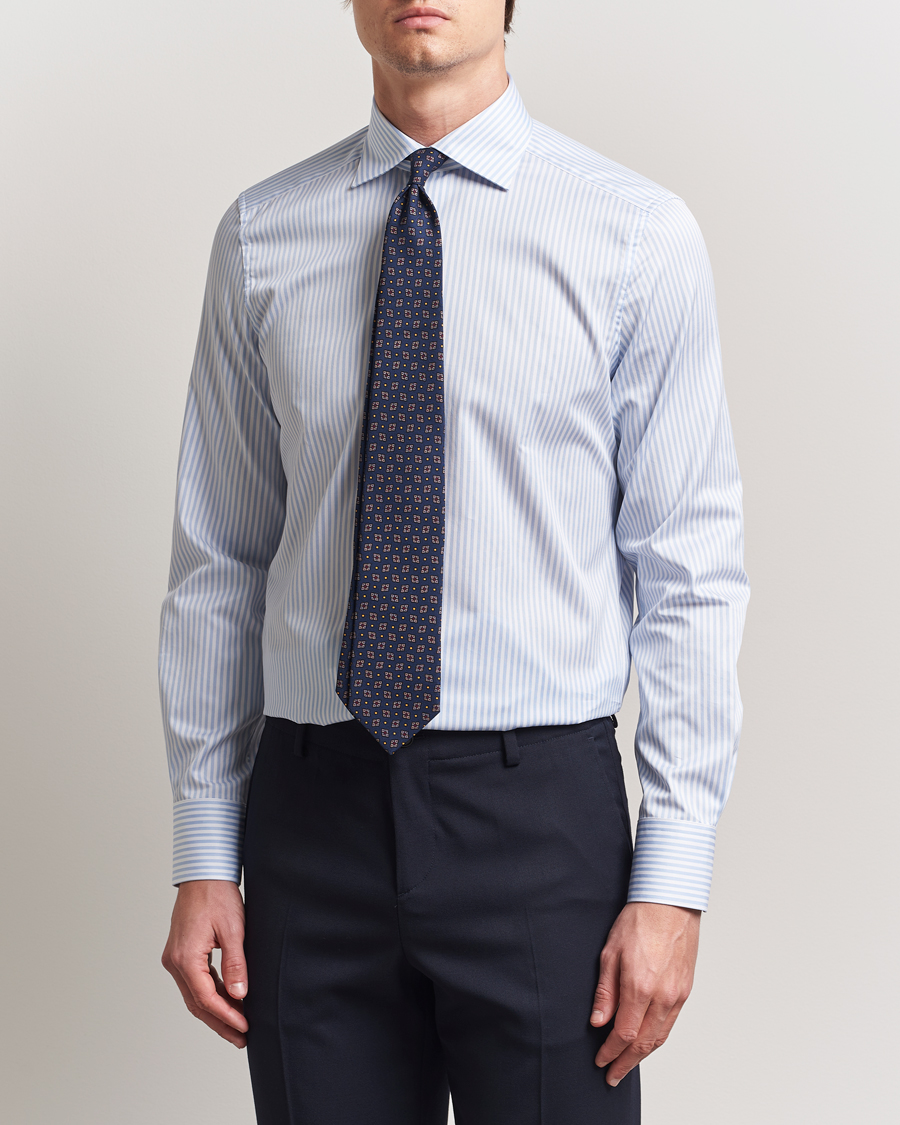 Homme | Chemises | Stenströms | 1899 Slim Striped Cotton Twill Shirt Blue/White
