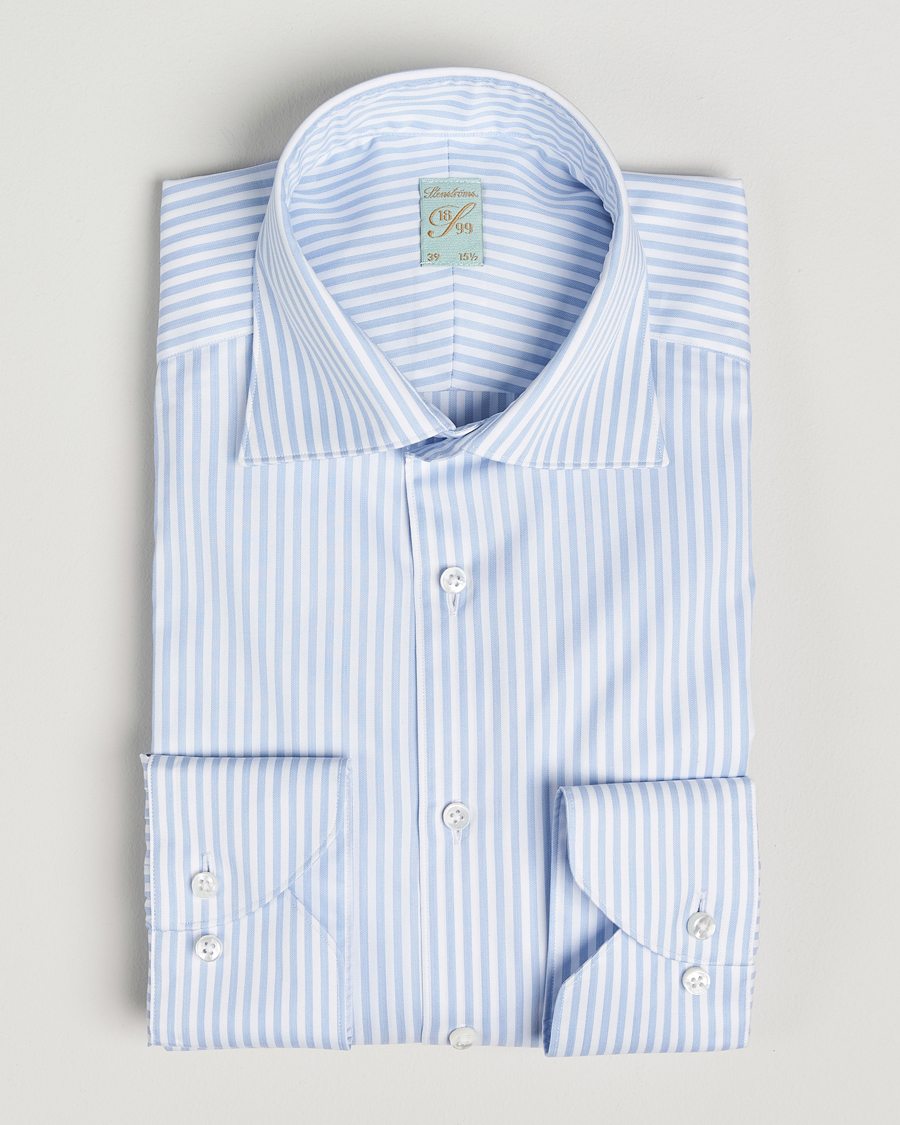 Homme | Chemises | Stenströms | 1899 Striped Cotton Twill Shirt Blue/White