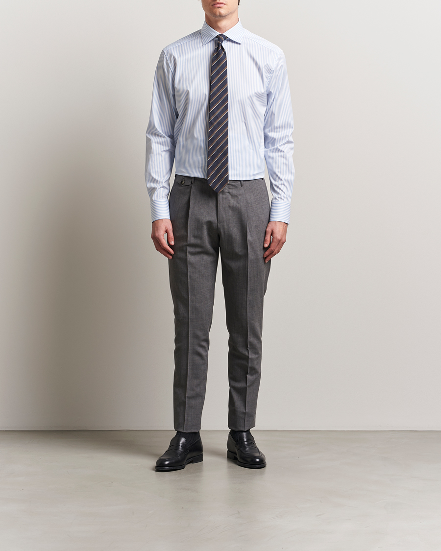 Homme | Chemises | Stenströms | 1899 Striped Cotton Twill Shirt Blue/White