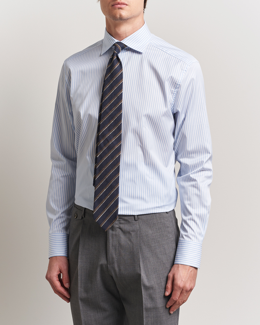 Homme | Chemises | Stenströms | 1899 Striped Cotton Twill Shirt Blue/White