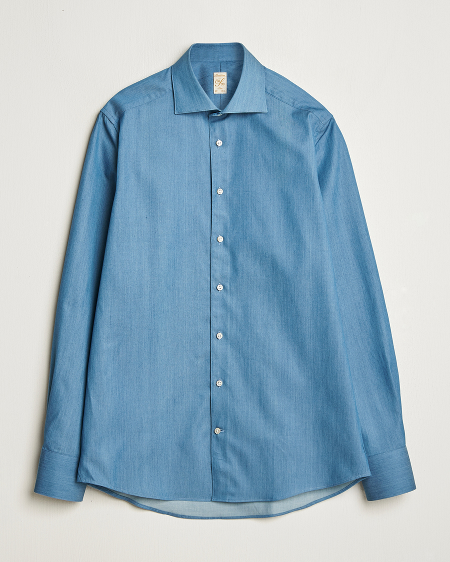 Homme | Chemises | Stenströms | 1899 Slim Twofold Cotton Denim Shirt Mid Blue