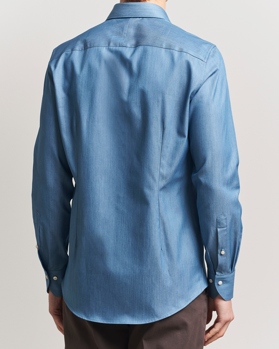 Homme | Chemises | Stenströms | 1899 Slim Twofold Cotton Denim Shirt Mid Blue