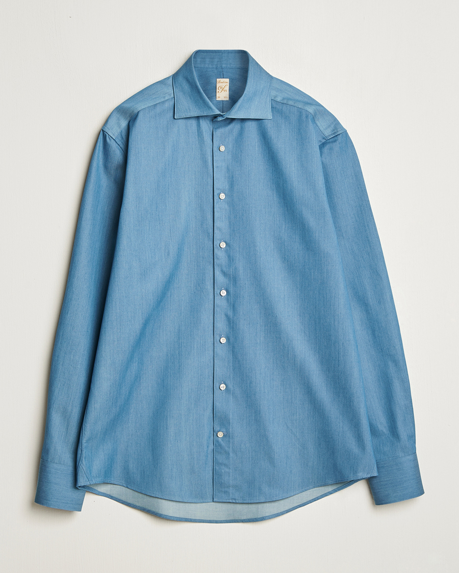 Homme | Chemises | Stenströms | 1899 Twofold Cotton Denim Shirt Mid Blue