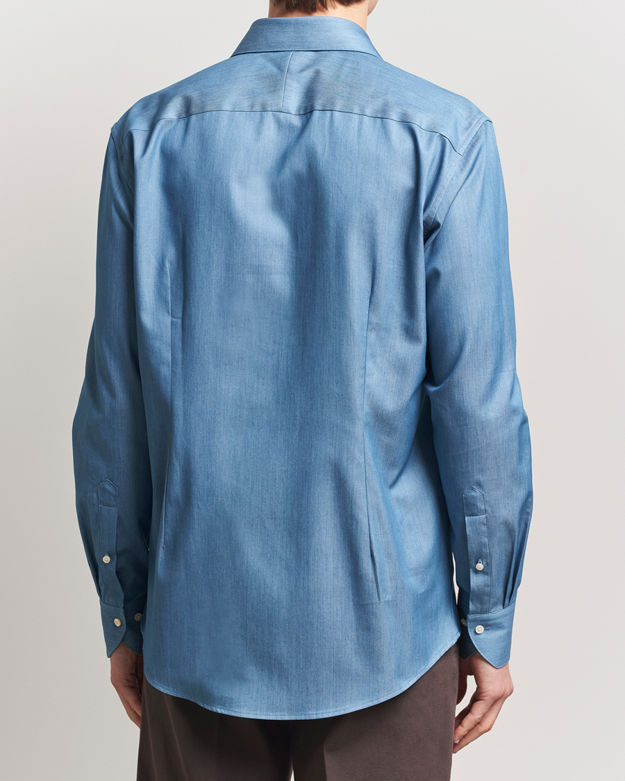 Homme | Chemises | Stenströms | 1899 Twofold Cotton Denim Shirt Mid Blue