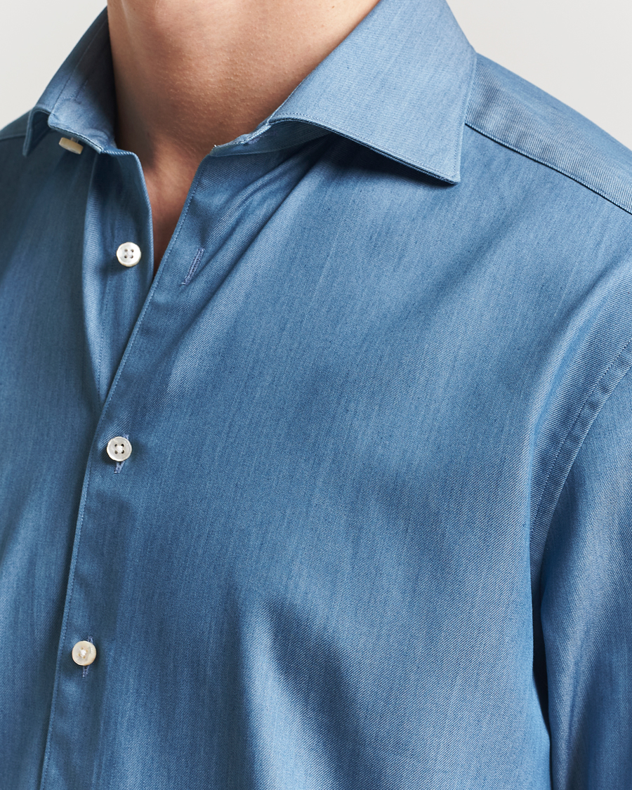 Homme | Chemises | Stenströms | 1899 Twofold Cotton Denim Shirt Mid Blue