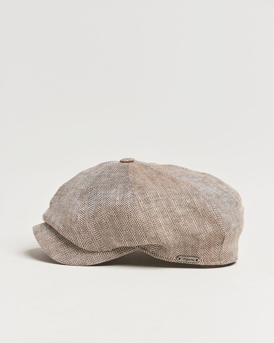 Homme | Bobs Et Casquettes | Wigéns | Newsboy Classic Linen Herringbone Cap Brown