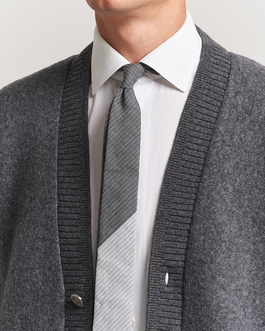 Homme | Cravates | Thom Browne | Uni Stripe Tie Light Grey