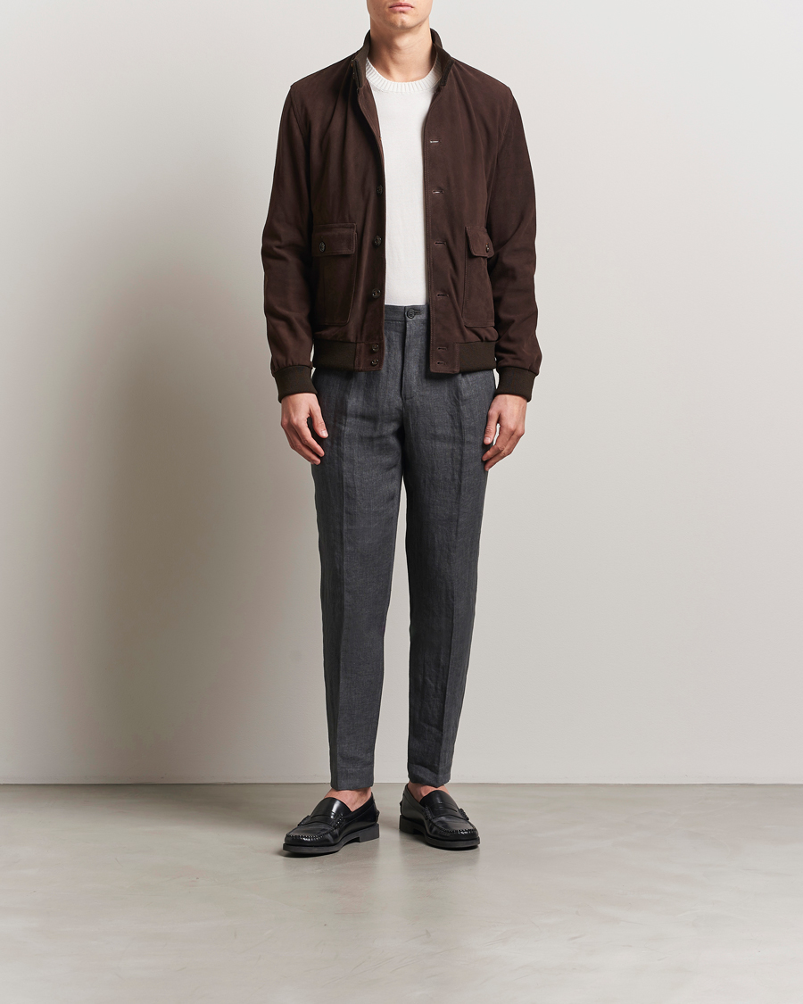 Homme | Pantalons | Incotex | Tapered Fit Linen Herringbone Trousers Grey