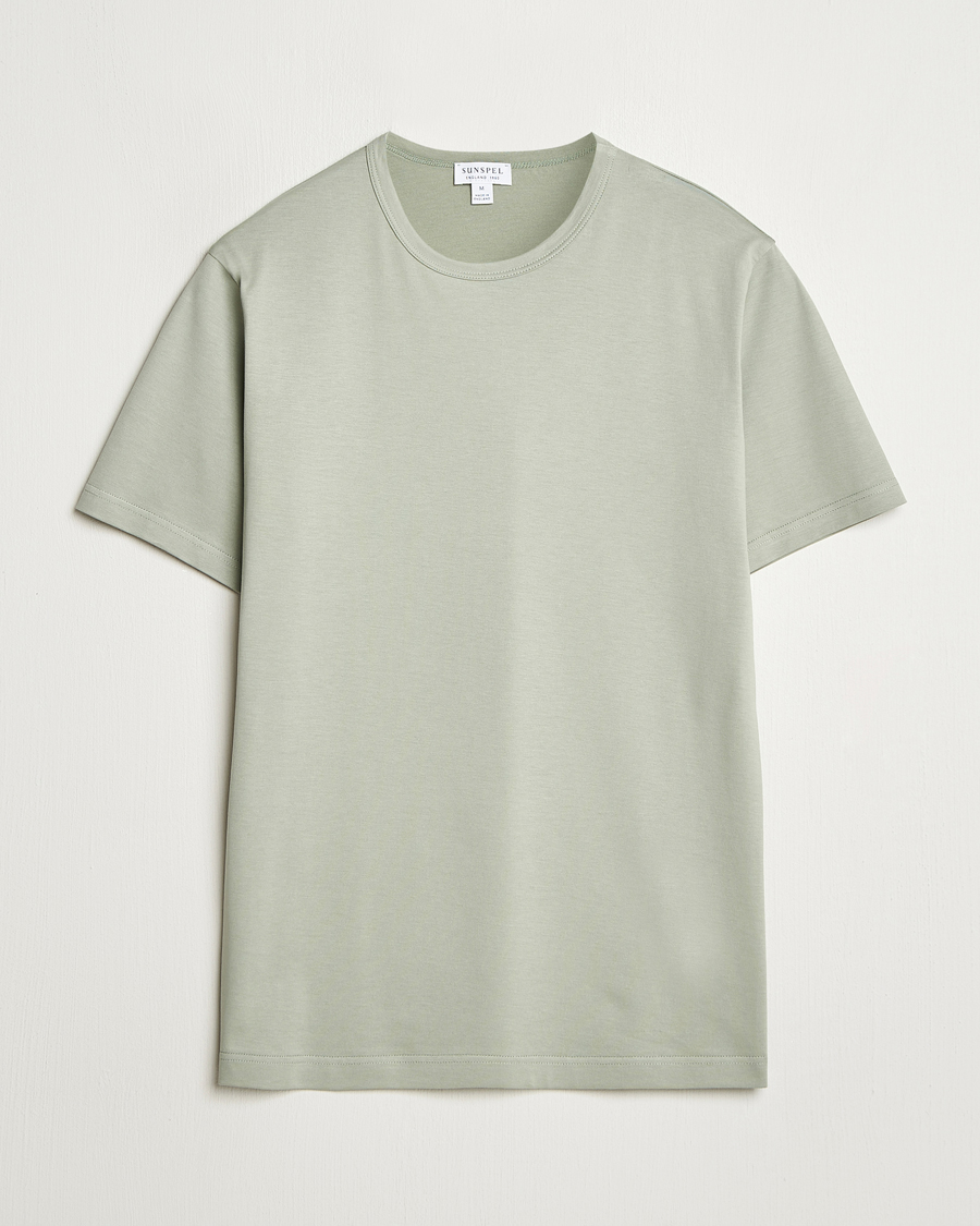 Homme | T-shirts | Sunspel | Crew Neck Q82 Cotton T-Shirt Pastel Green