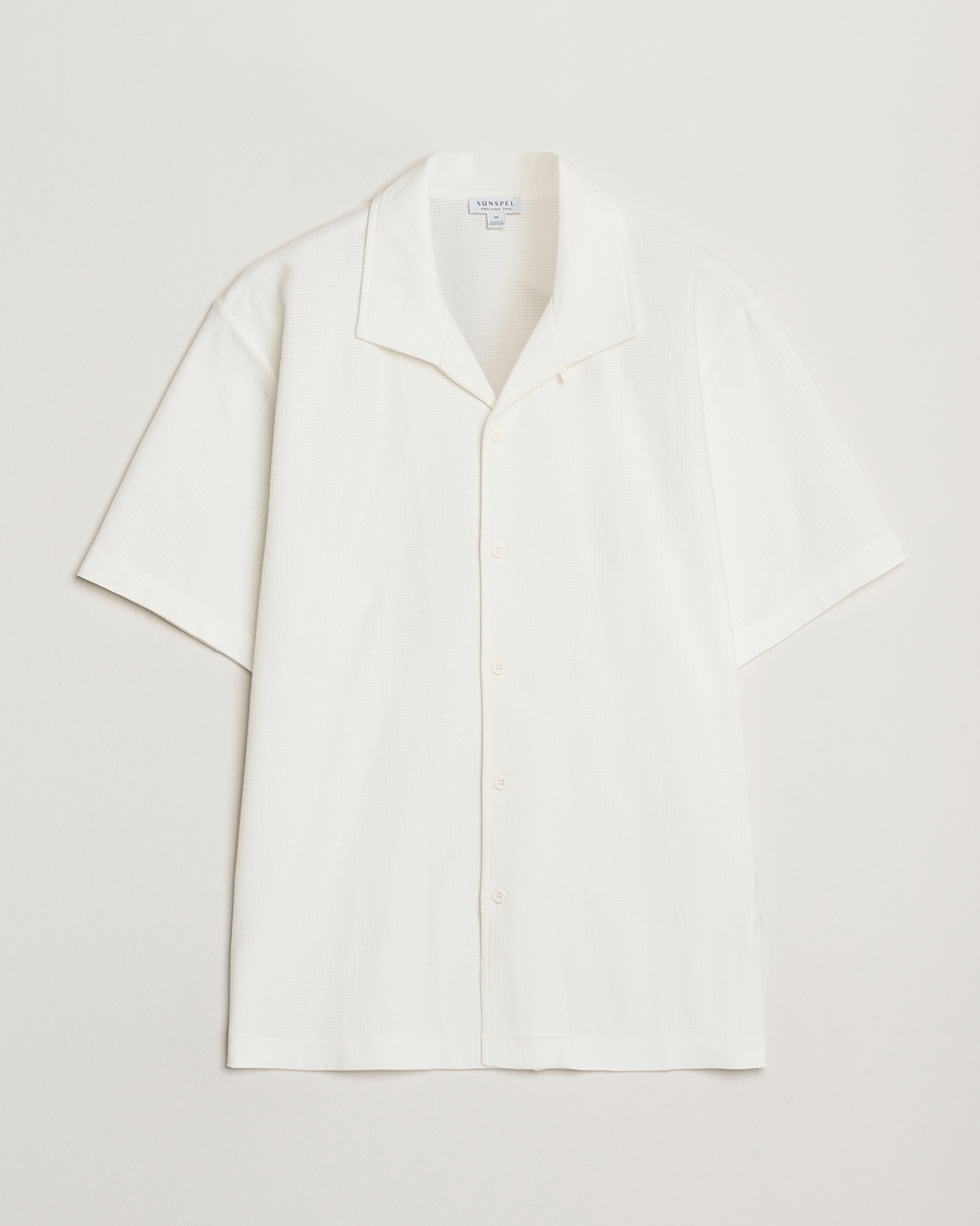Homme | Chemises | Sunspel | Open Collar Mesh Shirt Ecru