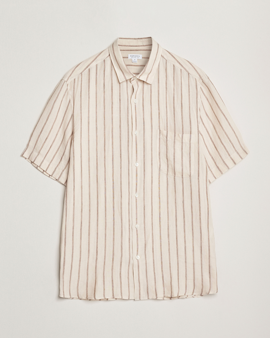 Homme | Chemises | Sunspel | Linen Short Sleeve Shirt Ecru/Dune