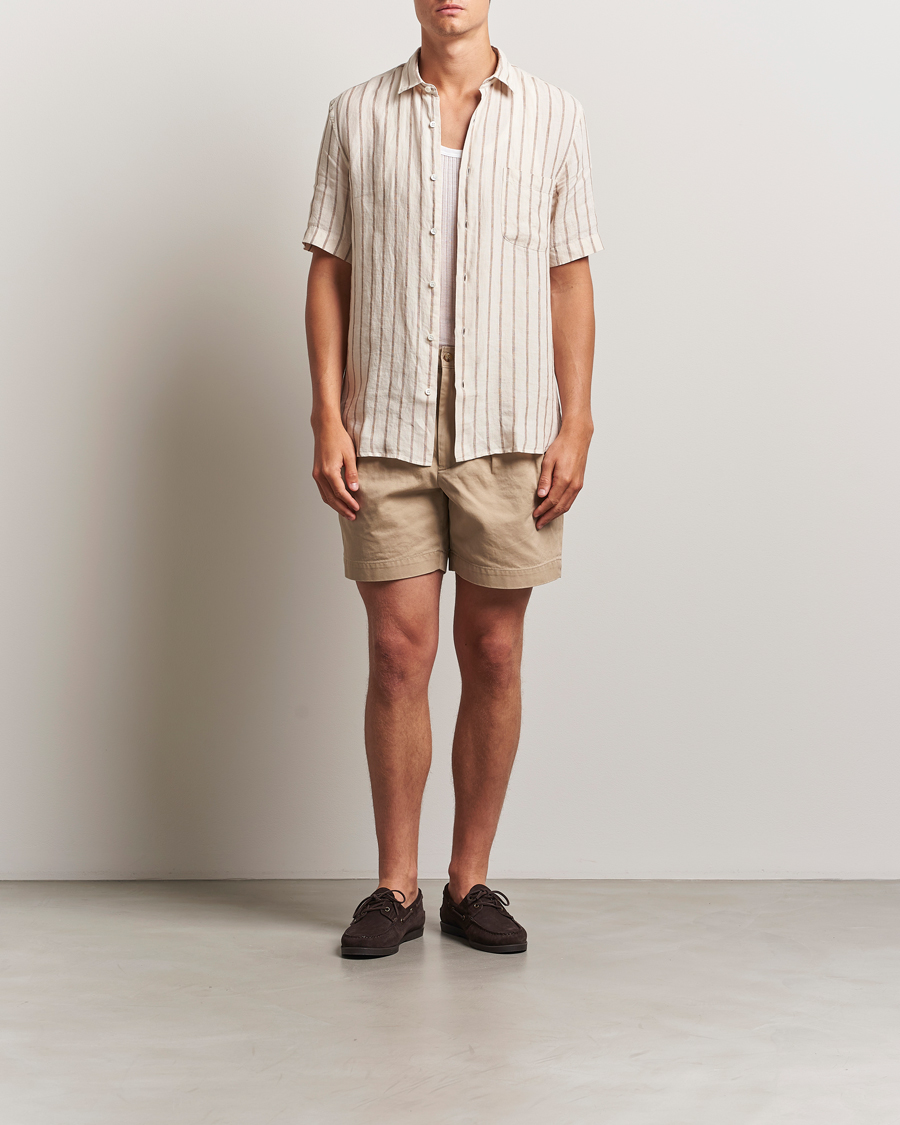 Homme | Chemises | Sunspel | Linen Short Sleeve Shirt Ecru/Dune