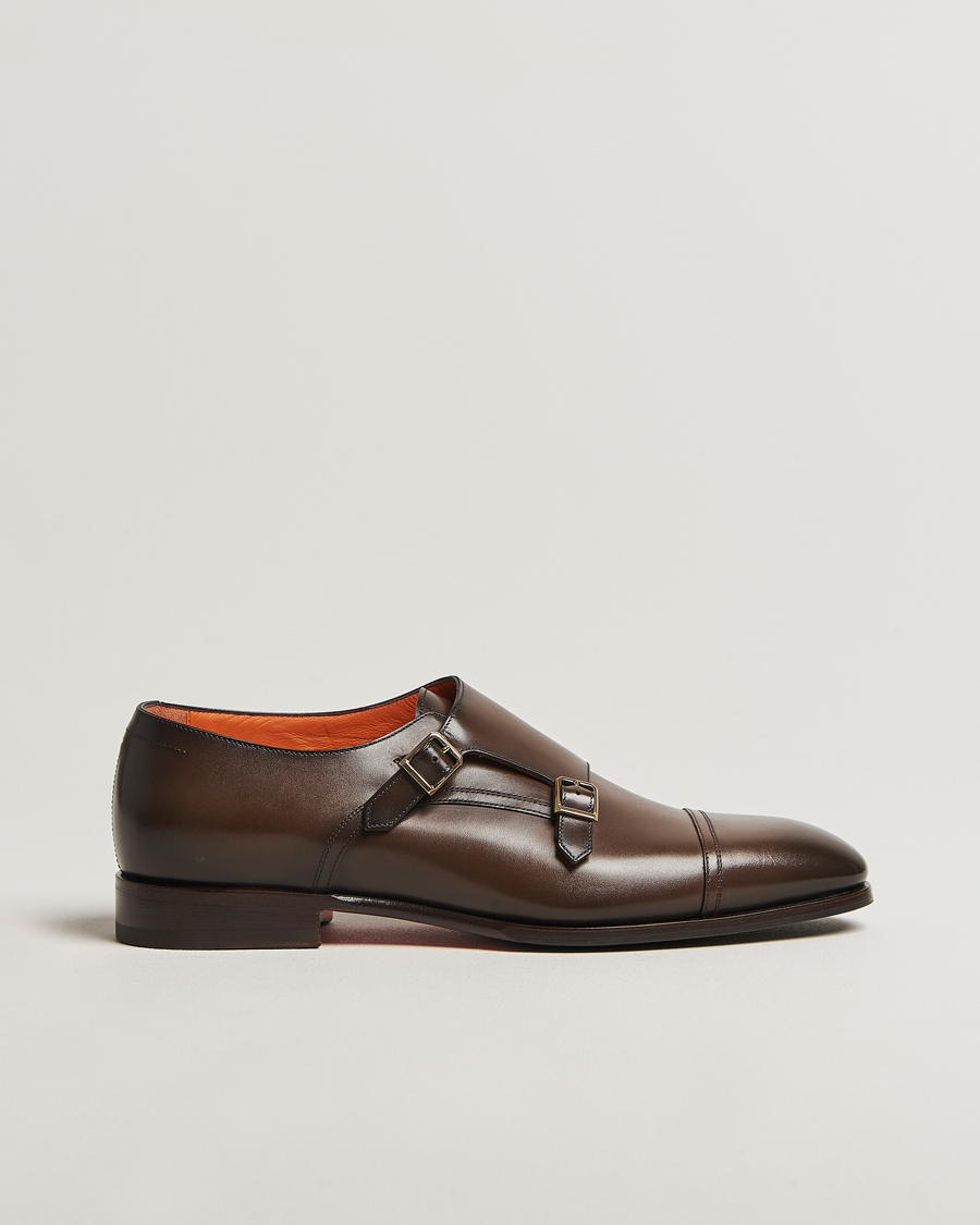 Homme | Chaussures À Boucles | Santoni | Adrian Double Monk Dark Brown Calf