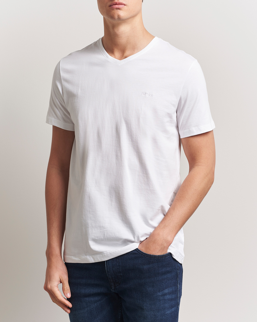 Homme | T-shirts | BOSS BLACK | 2-Pack Relaxed Fit V-Neck T-Shirt White