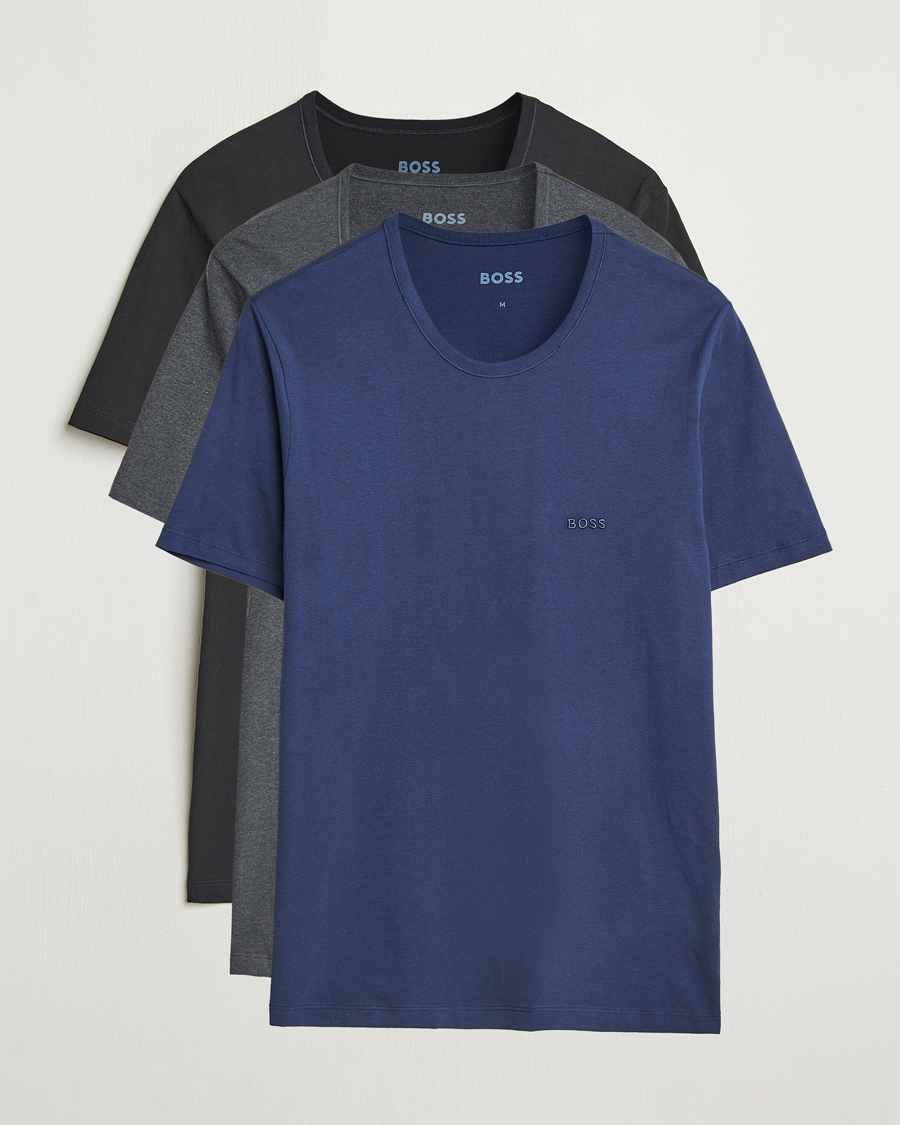 Homme | T-shirts | BOSS BLACK | 3-Pack Crew Neck T-Shirt Black/Blue/Grey
