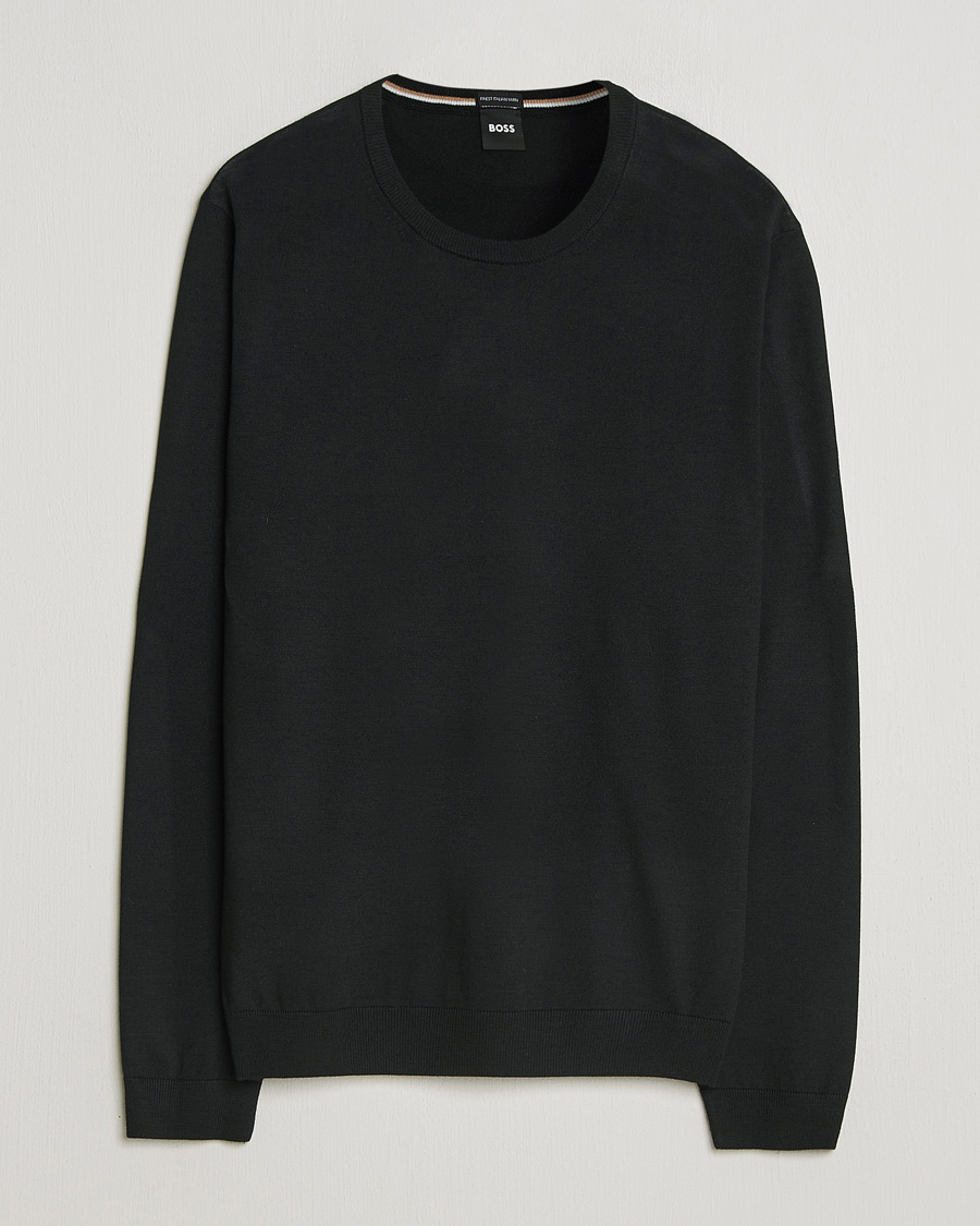 Homme | Pulls Et Tricots | BOSS BLACK | Leno Wool Crew Neck Pullover Black
