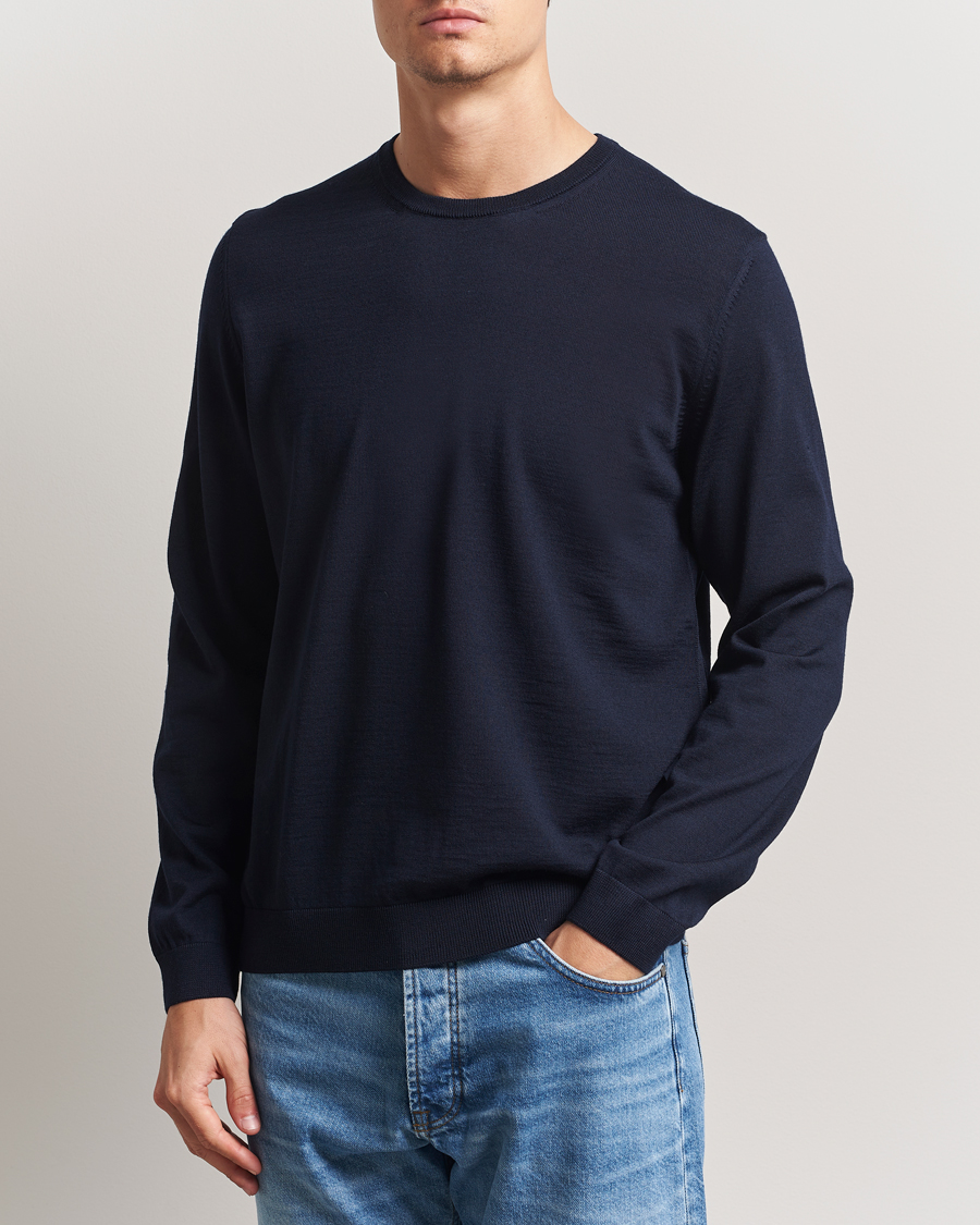 Homme | Pulls Et Tricots | BOSS BLACK | Leno Wool Crew Neck Pullover Dark Blue