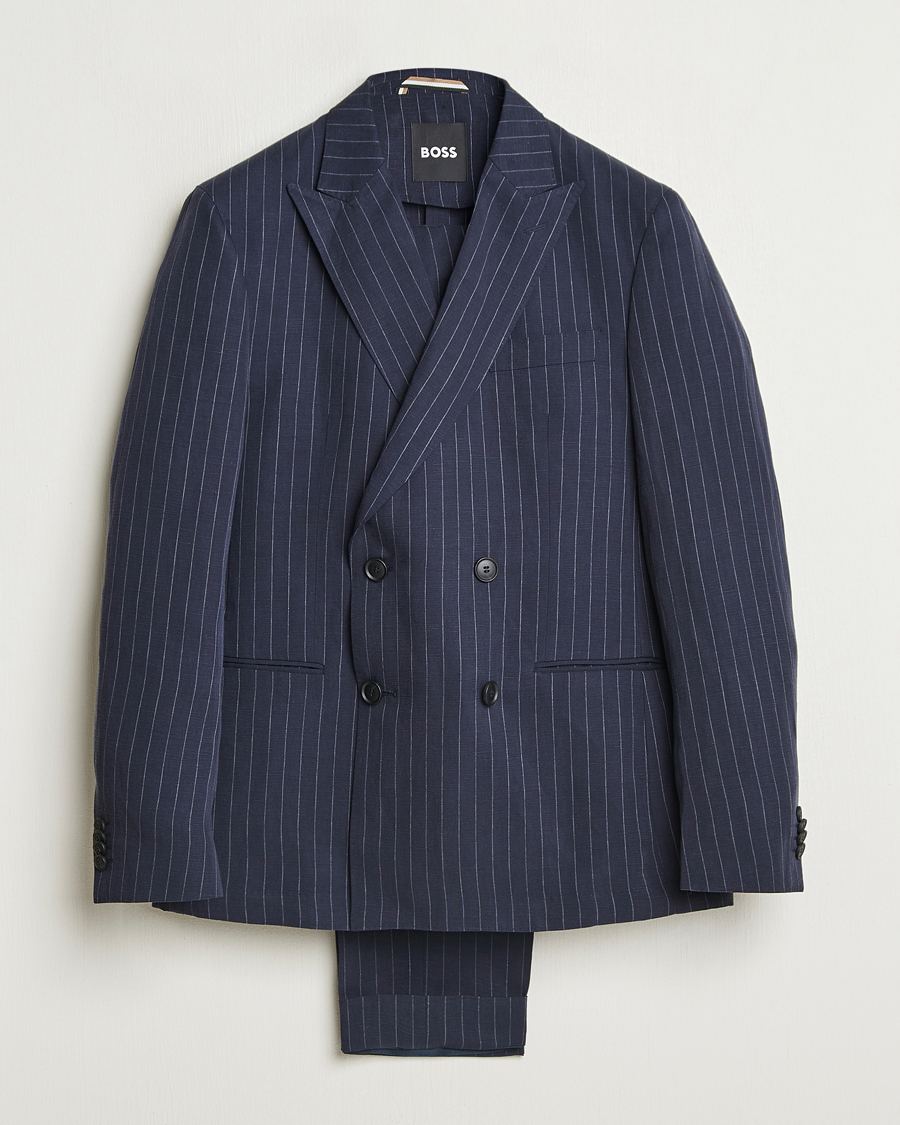 Homme | Costumes | BOSS BLACK | Huge Double Breasted Pinstriped Suit Dark Blue