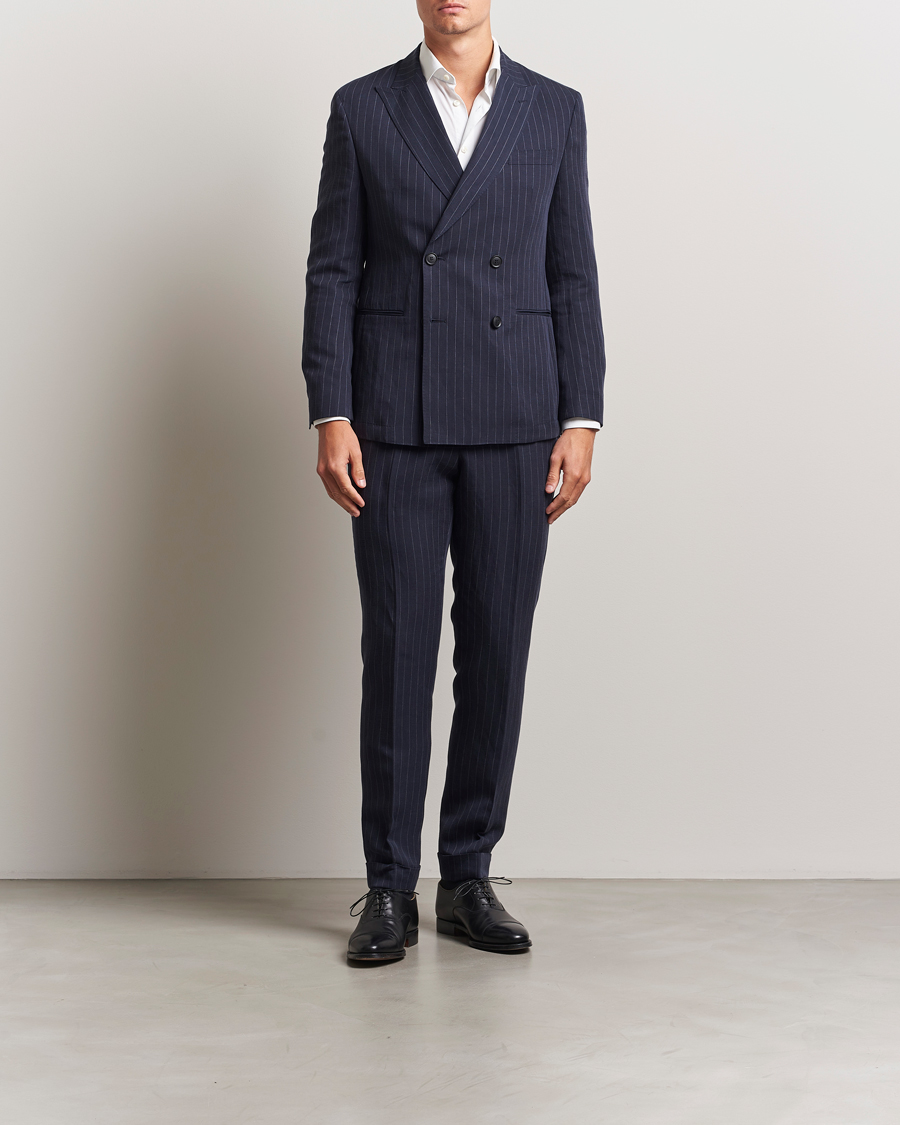 Homme | Costumes | BOSS BLACK | Huge Double Breasted Pinstriped Suit Dark Blue
