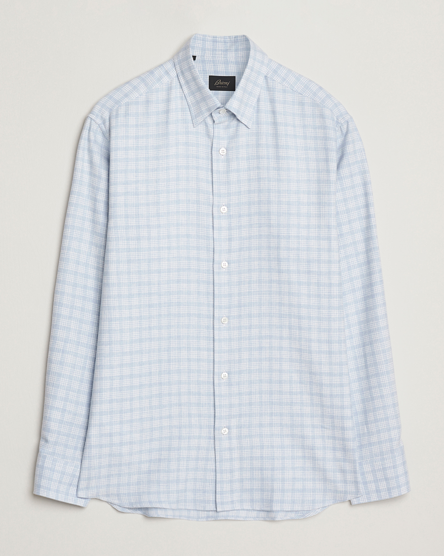 Homme | Chemises | Brioni | Check Flannel Shirt Light Blue