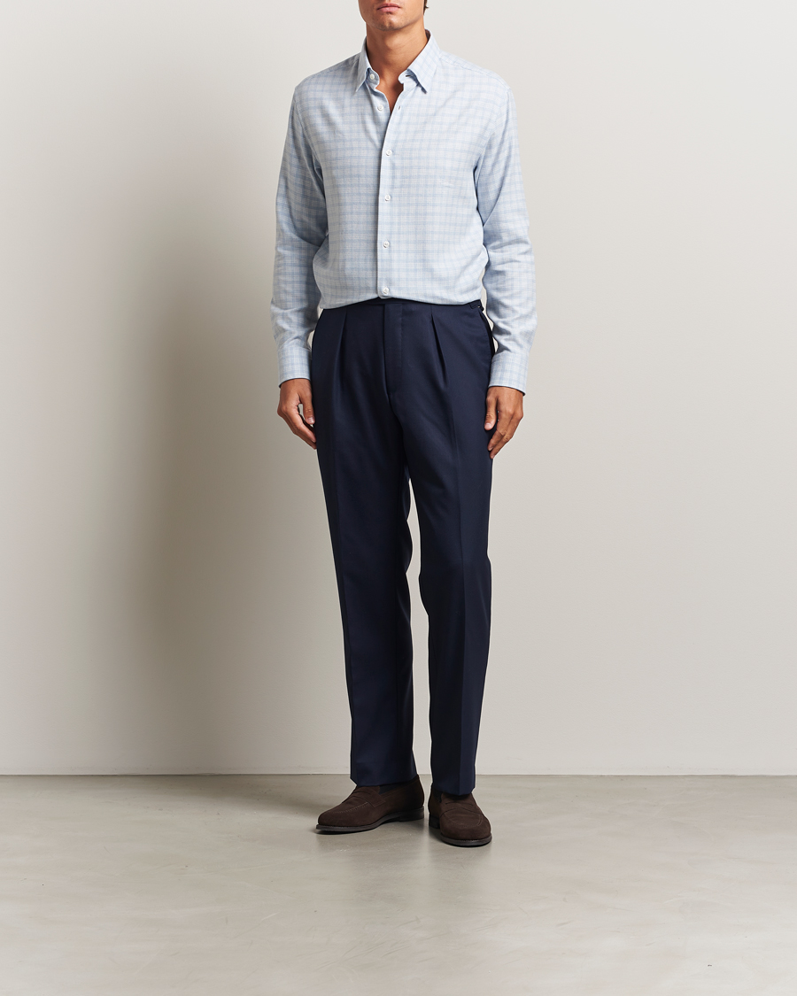 Homme | Chemises | Brioni | Check Flannel Shirt Light Blue