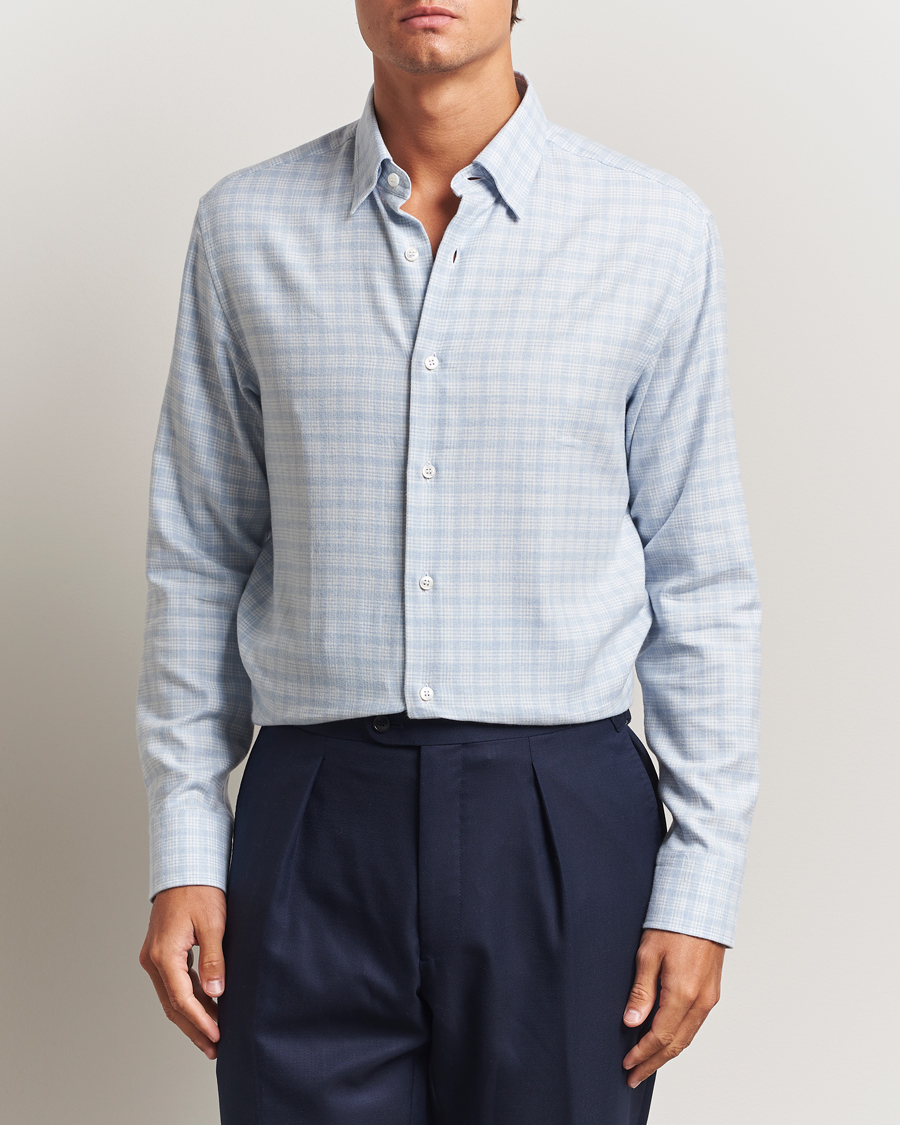 Homme | Chemises | Brioni | Check Flannel Shirt Light Blue