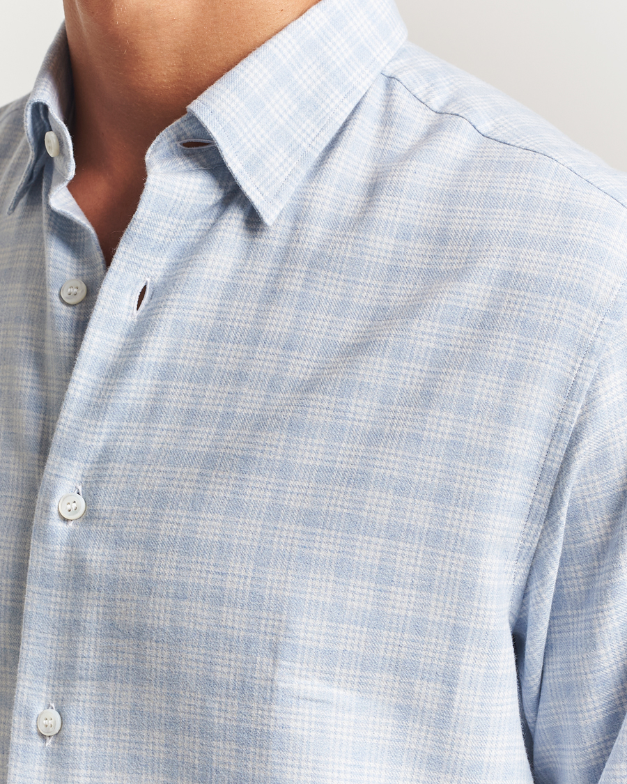 Homme | Chemises | Brioni | Check Flannel Shirt Light Blue