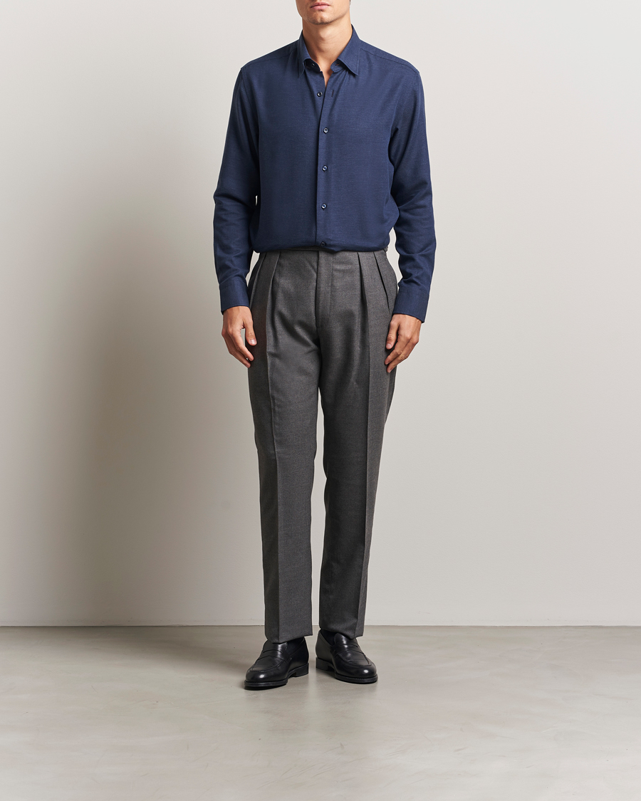Homme | Chemises | Brioni | Cotton/Cashmere Flannel Shirt Navy