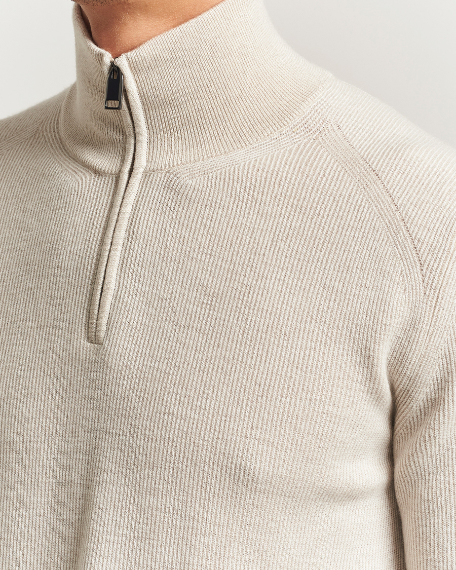 Homme | Pulls Et Tricots | Brioni | Cashmere Rib Half Zip Beige