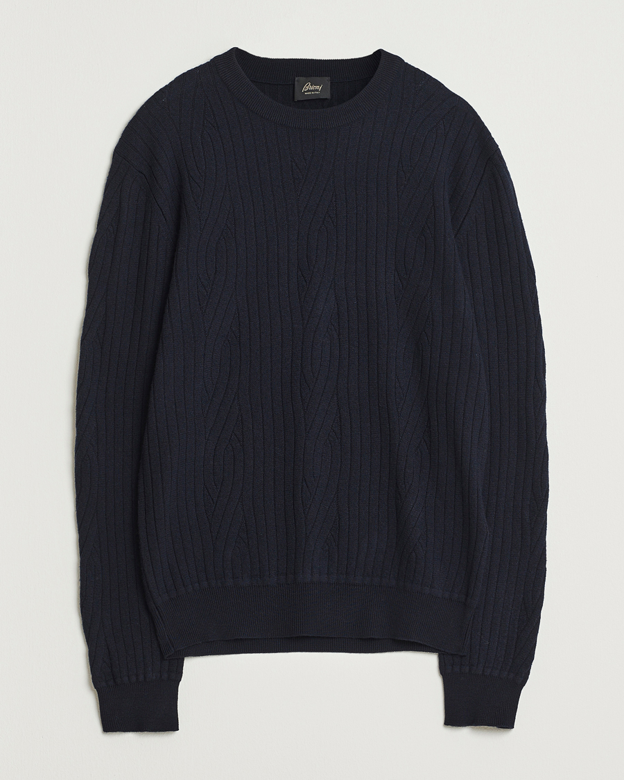 Homme | Pulls Et Tricots | Brioni | Cashmere Blend Cable Crew Neck Navy